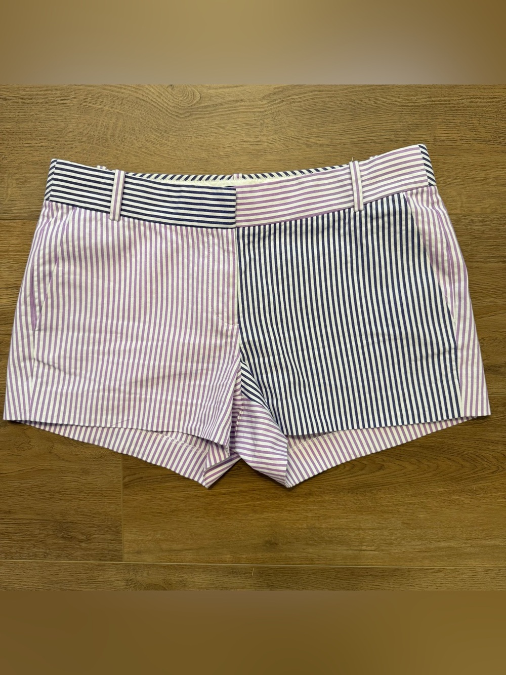 J.CREW Women's Chino Shorts, 100% Cotton, Striped Purple Shades On White, Sz. 6